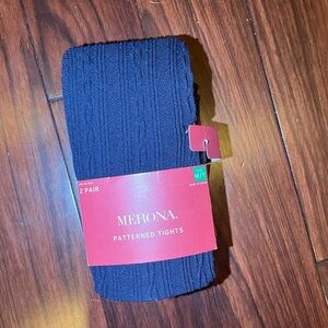 🦋 New in Packaging NWT Navy Blue & Gray 2-Pack Merona Tights Size Medium